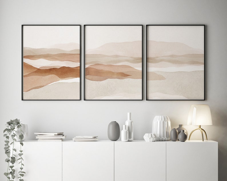 3 Piece Wall Art Abstract Landscape Prints, Neutral Abstract Painting ...