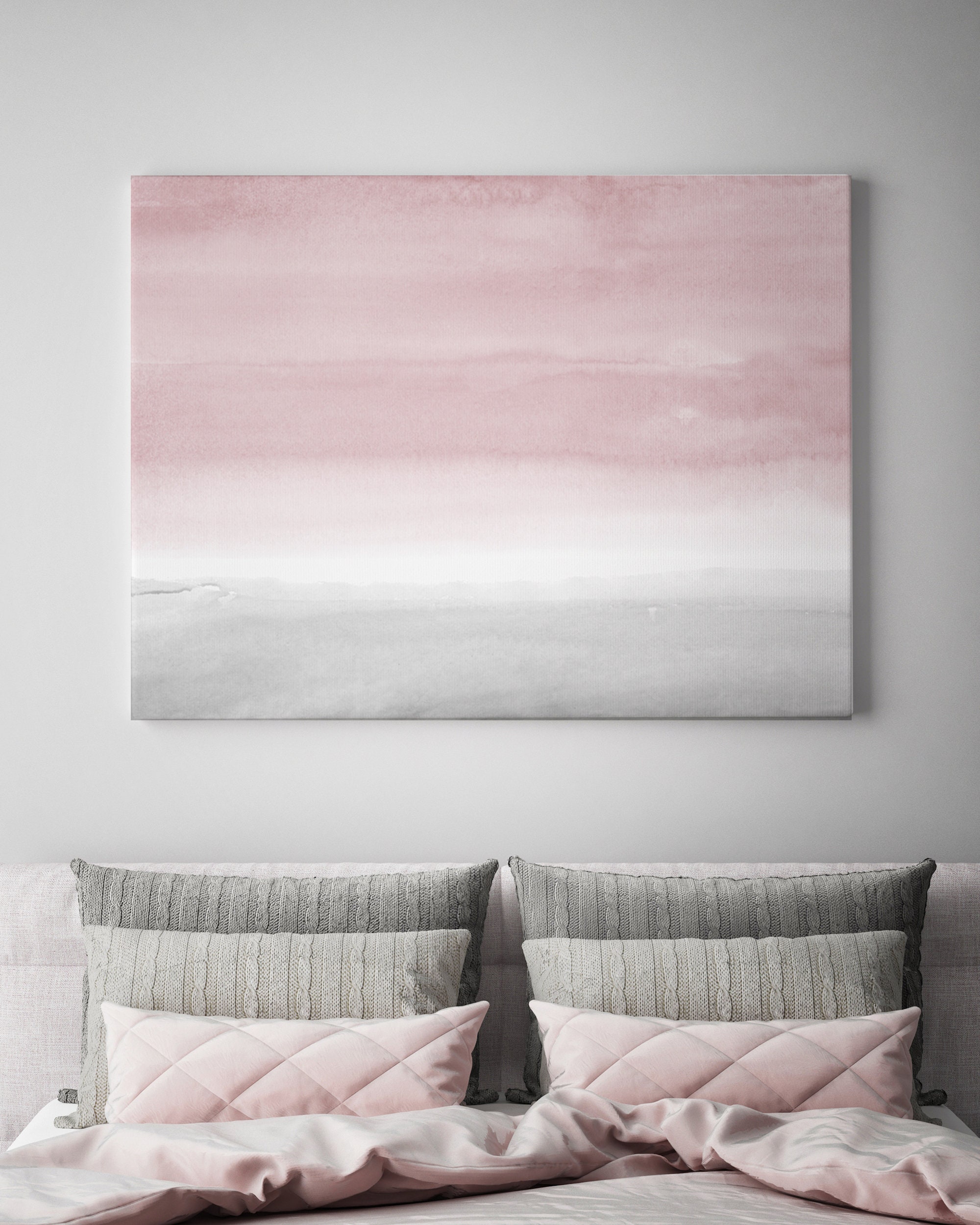 Pink Grey Watercolor Abstract Art Extra Large Horizontal Print