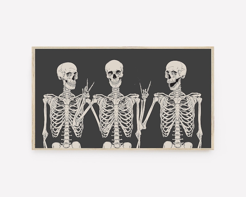 Halloween Samsung Frame TV Art, Funny Skeletons, Fall Art, Modern Halloween, Digital Download, Instant Download, LG tv Art, Black Beige Art 
