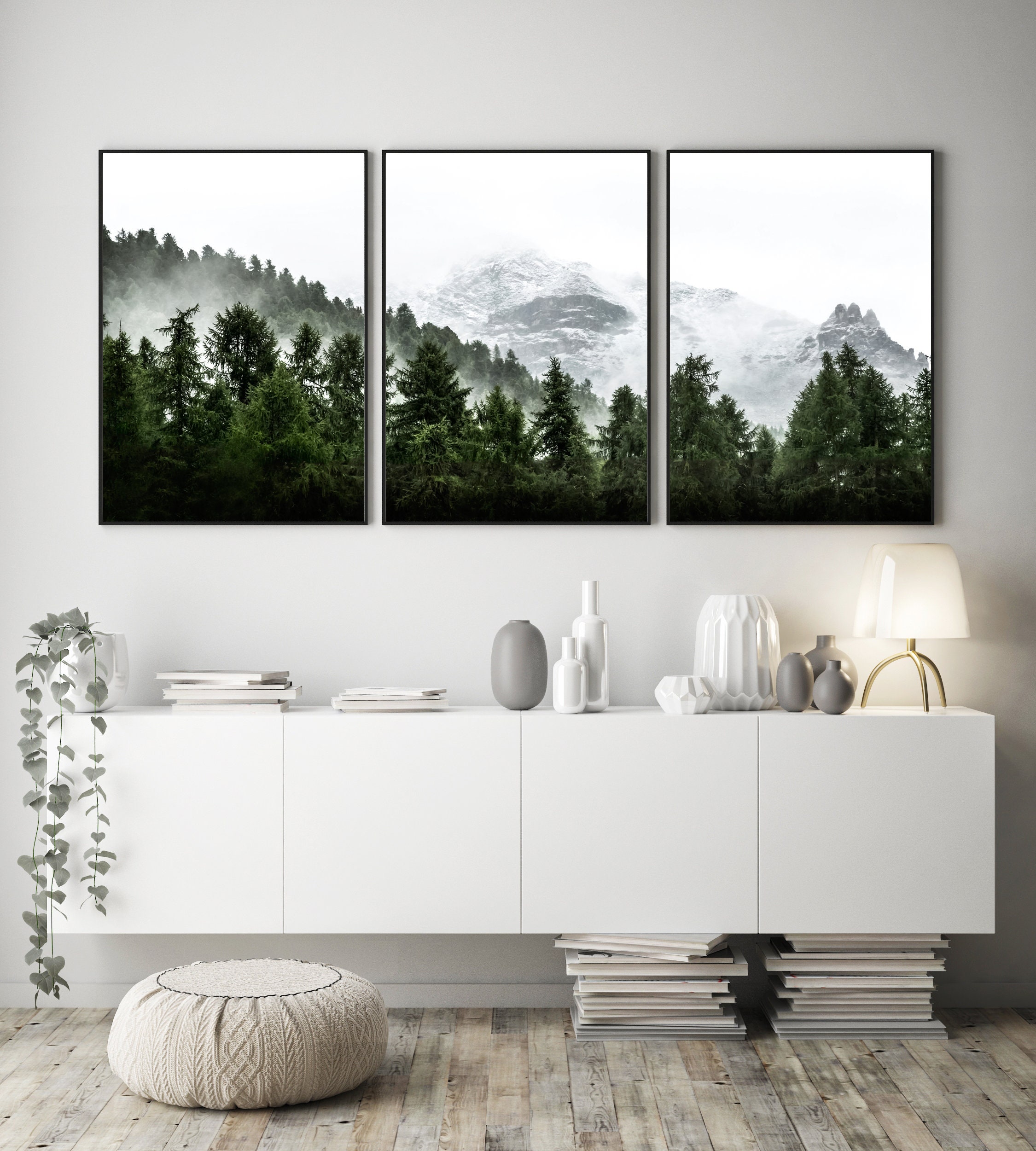 Set of 3 Prints Forest Wall Art Mountain Print 3 Piece Set Landscape ...