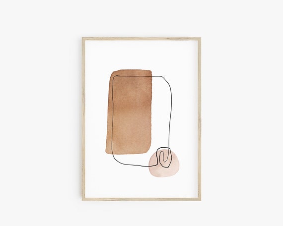 Modern Line Art Print, Abstract Wall Art, Living Room Decor, Terracotta Blush Pink, Digital Prints, Downloadable Art, Printable Wall Art