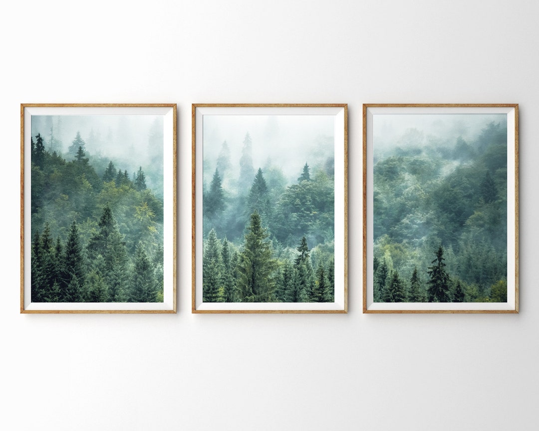 3 Piece Wall Art Misty Mountain Print Foggy Forest Scandinavian Decor ...