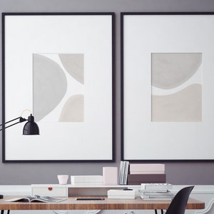 2 Piece Mid Century Modern Abstract Wall Art, Neutral Tones Art Set Large Modern Wall Art Scandinavian Minimalist Decor Beige Grey Printable image 3