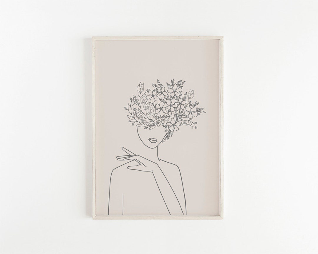 Female Line Art Boho Flower Print Above Bed Art Minimalist Print Modern ...