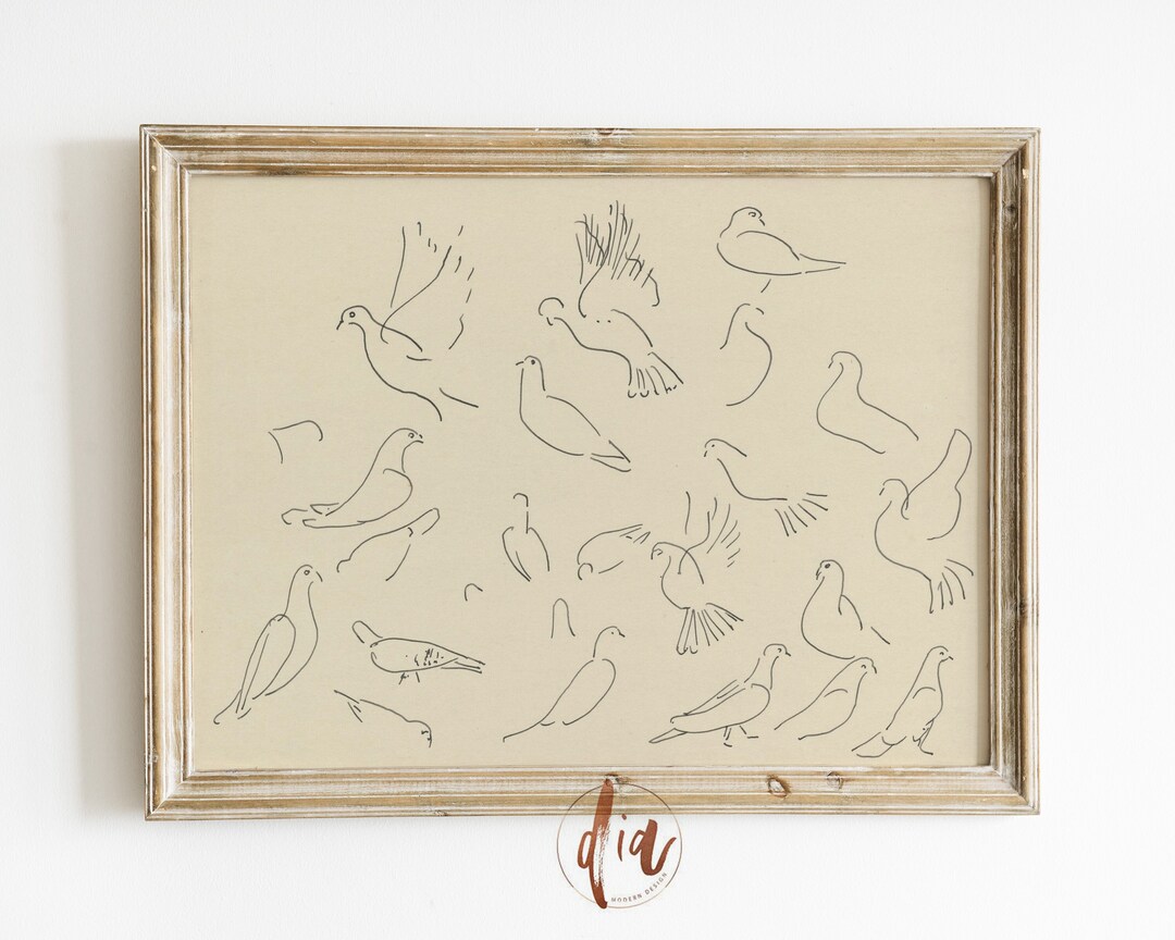 Vintage Line Art Dove Drawing, Antique Sketch, Dove Study, Neutral Wall ...