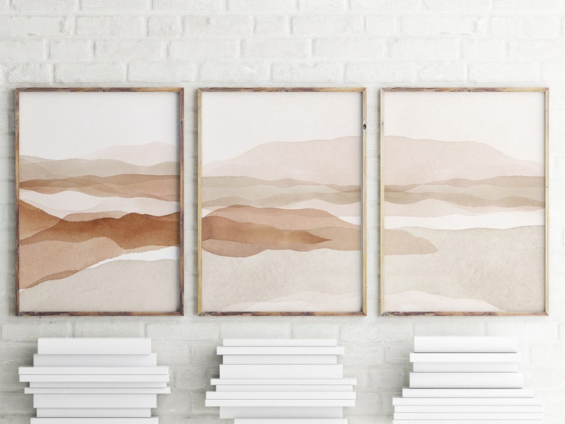 3 Piece Wall Art Abstract Landscape Prints, Neutral Abstract Painting ...
