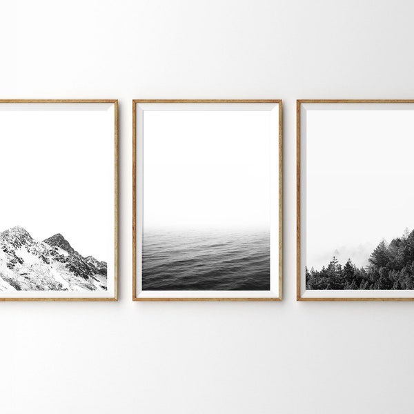 3 Pièce Mur Art Noir et Blanc Nature Imprime Paysage Photographie Moderne Minimaliste Imprimer Décor Nordique Montagne Imprimer Forêt Imprimer Océan