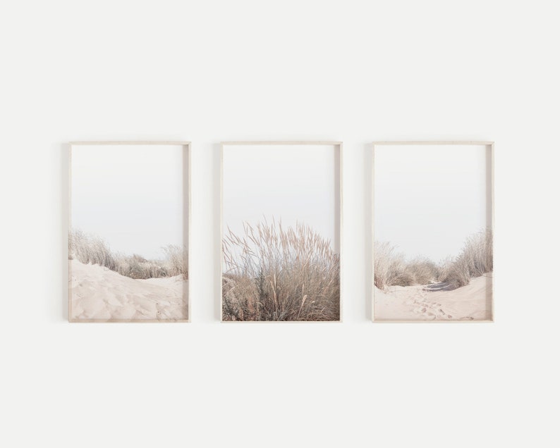 Beach Grass Set of 3 Prints Coastal Decor Beach Wall Art Neutral Print Set Modern Coastal Farmhouse Large Wall Art Printable Poster Print image 1