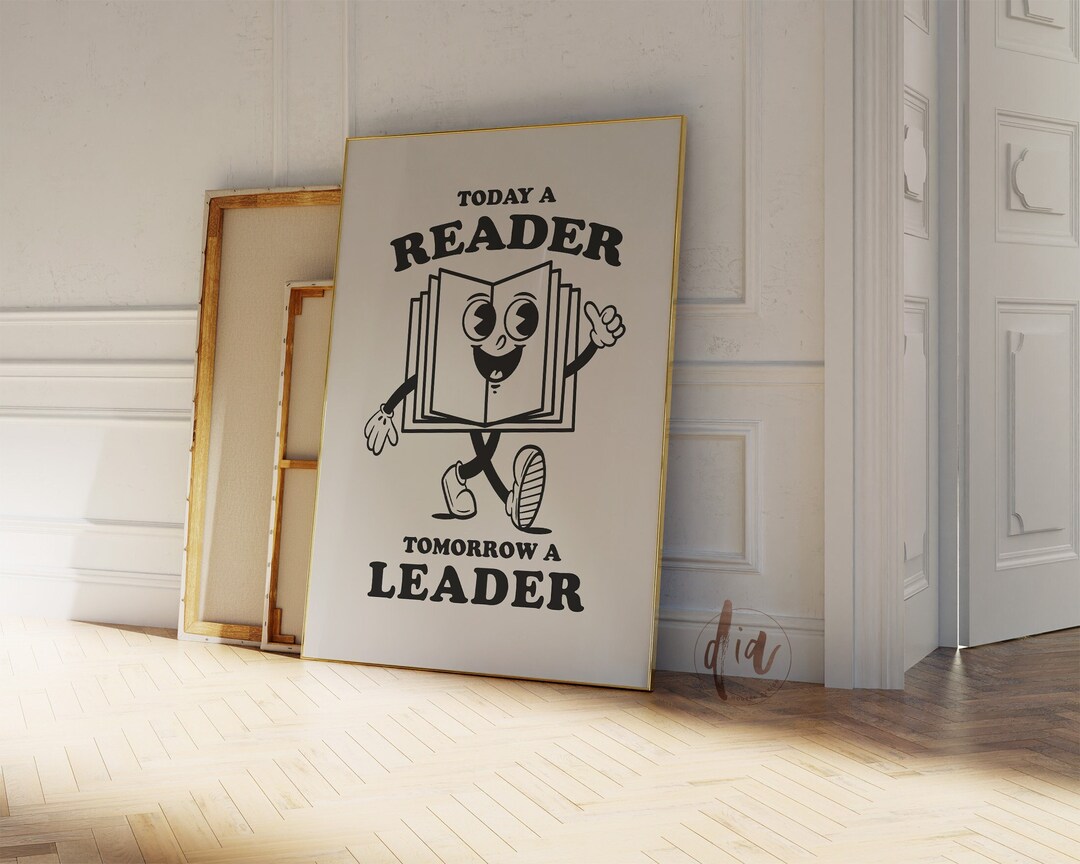 Reading Poster, Classroom Wall Art Print, Retro Book Cartoon, Mascot