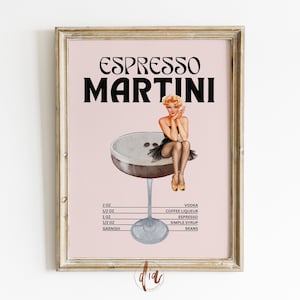 Espresso Marinti Cocktail Druck, Retro Barwagen Art Print, Cocktail Collage Poster, trendige Wandkunst, Wohnung ästhetisch, druckbare Wandkunst
