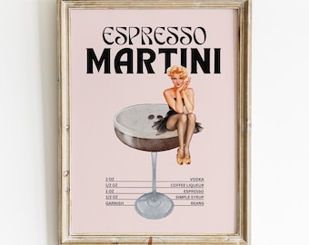 Espresso Marinti Cocktail Print, Retro Bar Cart Art Print, Cocktail Collage Poster, Trendy Wall Art, Apartment Aesthetic, Printable Wall Art