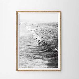 Surf Poster Kalifornien Wand Kunst Schwarz und Weiß Ocean Print Strand Wand Kunst Drucke Surfen Print druckbare Wand Kunst Strand Dekor Küsten Dekor