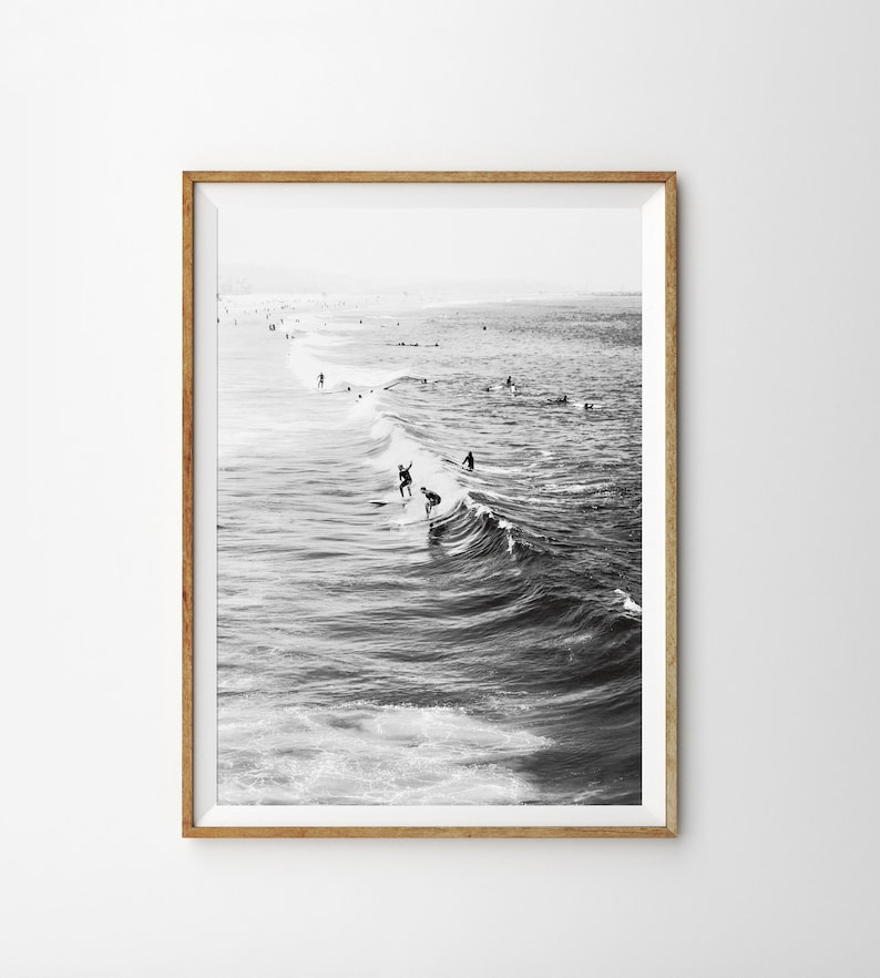 Surf Poster California Wall Art Black And White Ocean Print Image 0