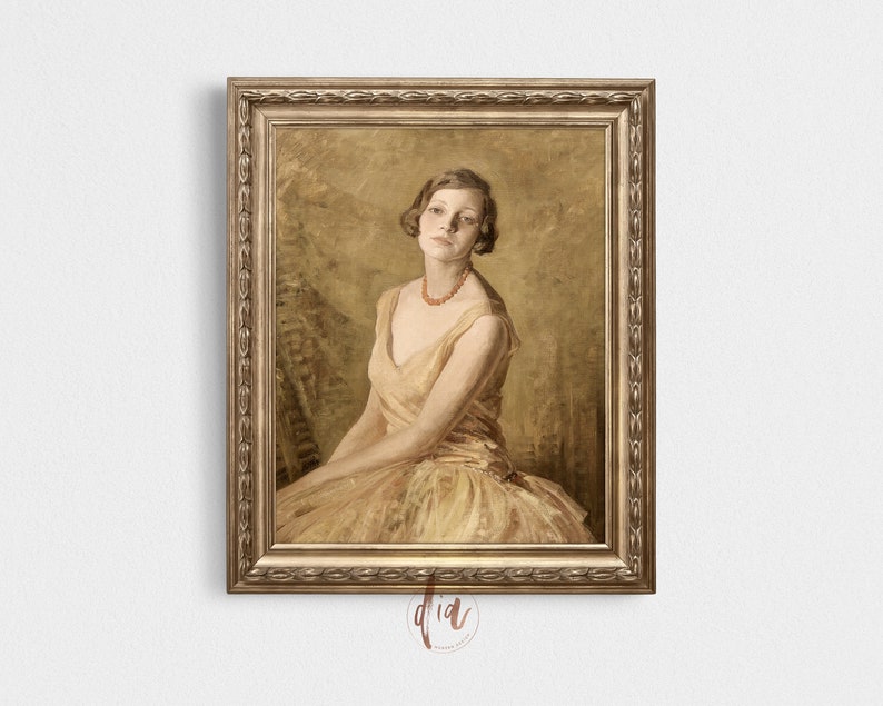 Vintage Painting of Woman in Yellow Dress Printable Antique - Etsy