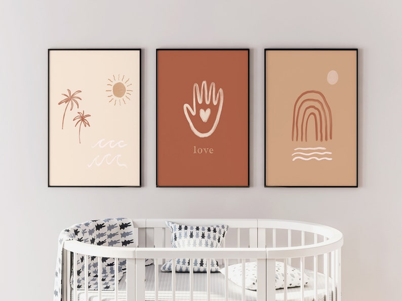Abstract Nursery Print Set of 3 Prints Boho Nursery Decor Mid Etsy