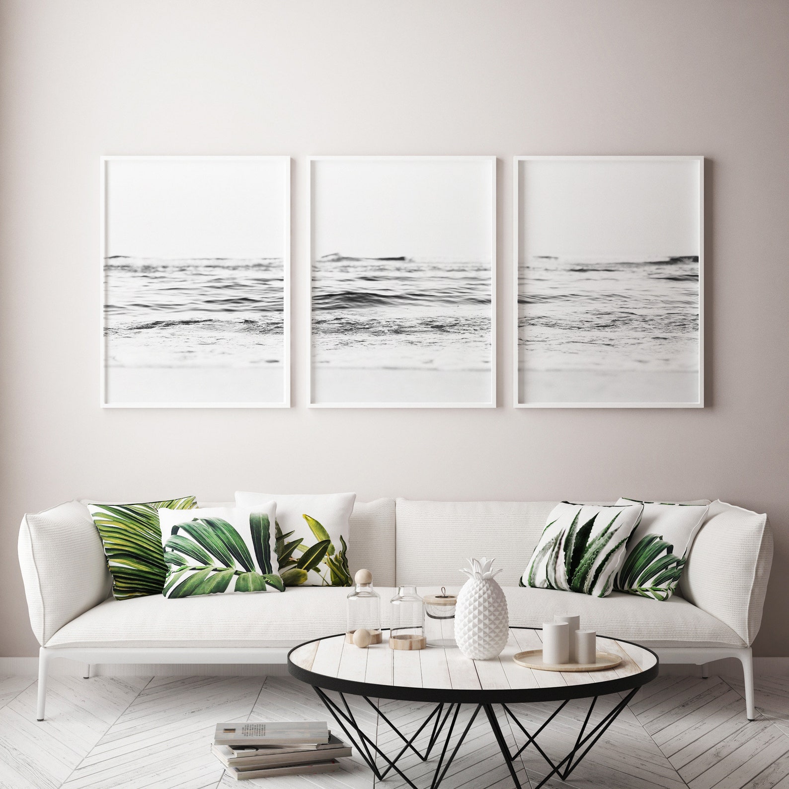 Ocean Set of 3 Prints Black White Beach Print Set Ocean Etsy