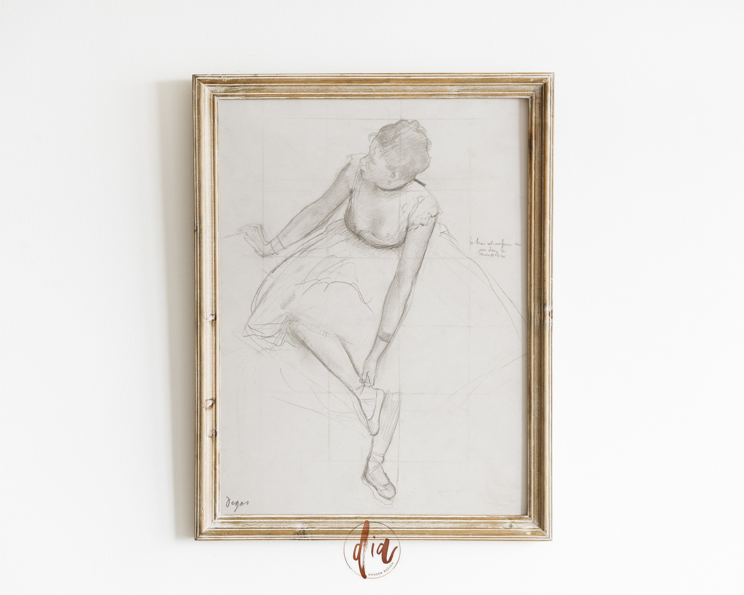 アンティークアート　バレリーナのスケッチ2枚セット　寸法43x38cm ヴィンテージ バレリーナの絵、ダンサー ウォール アート