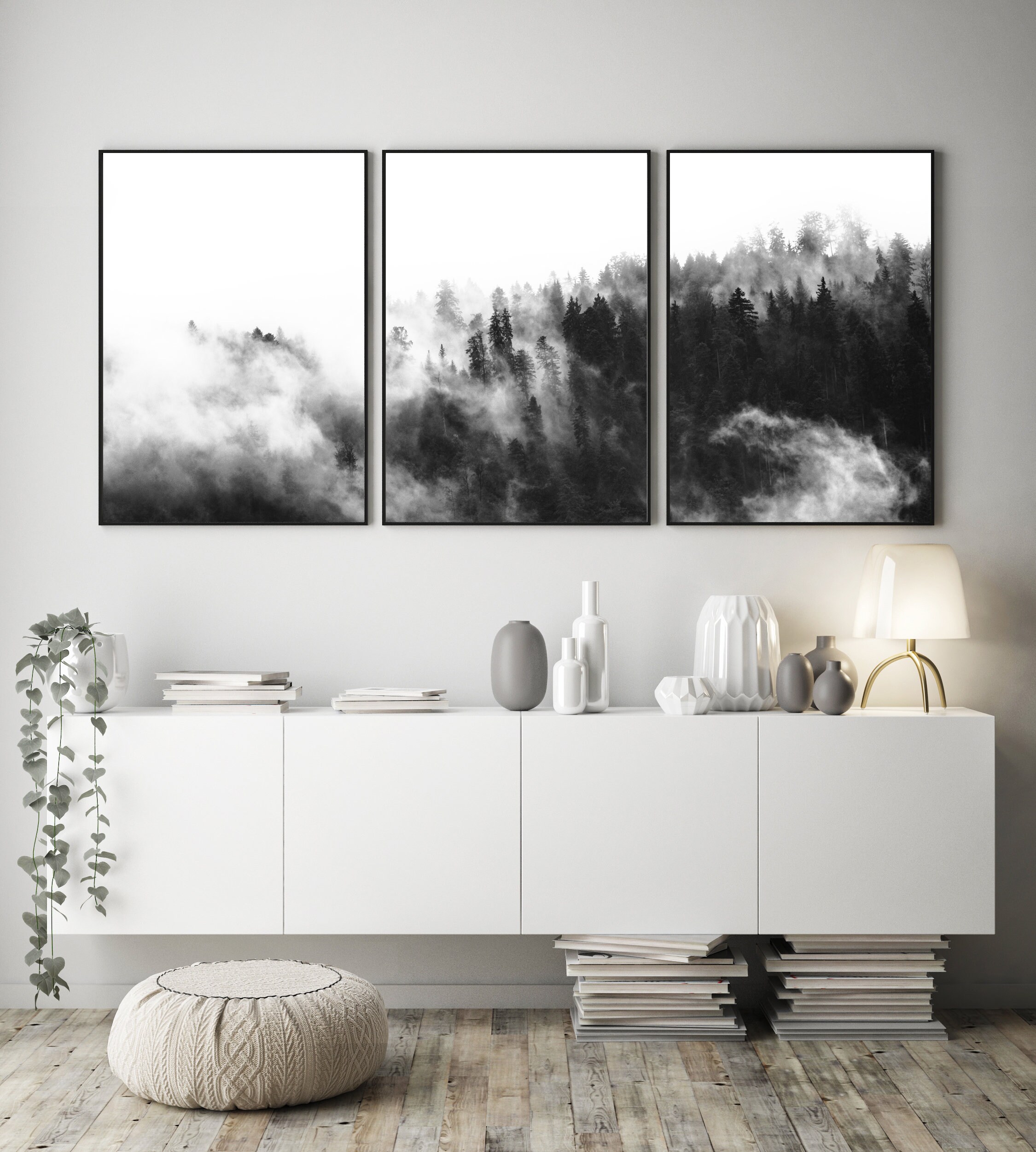 3 Piece Wall Art Forest Print Set of 3 Prints Nordic Print Black and ...