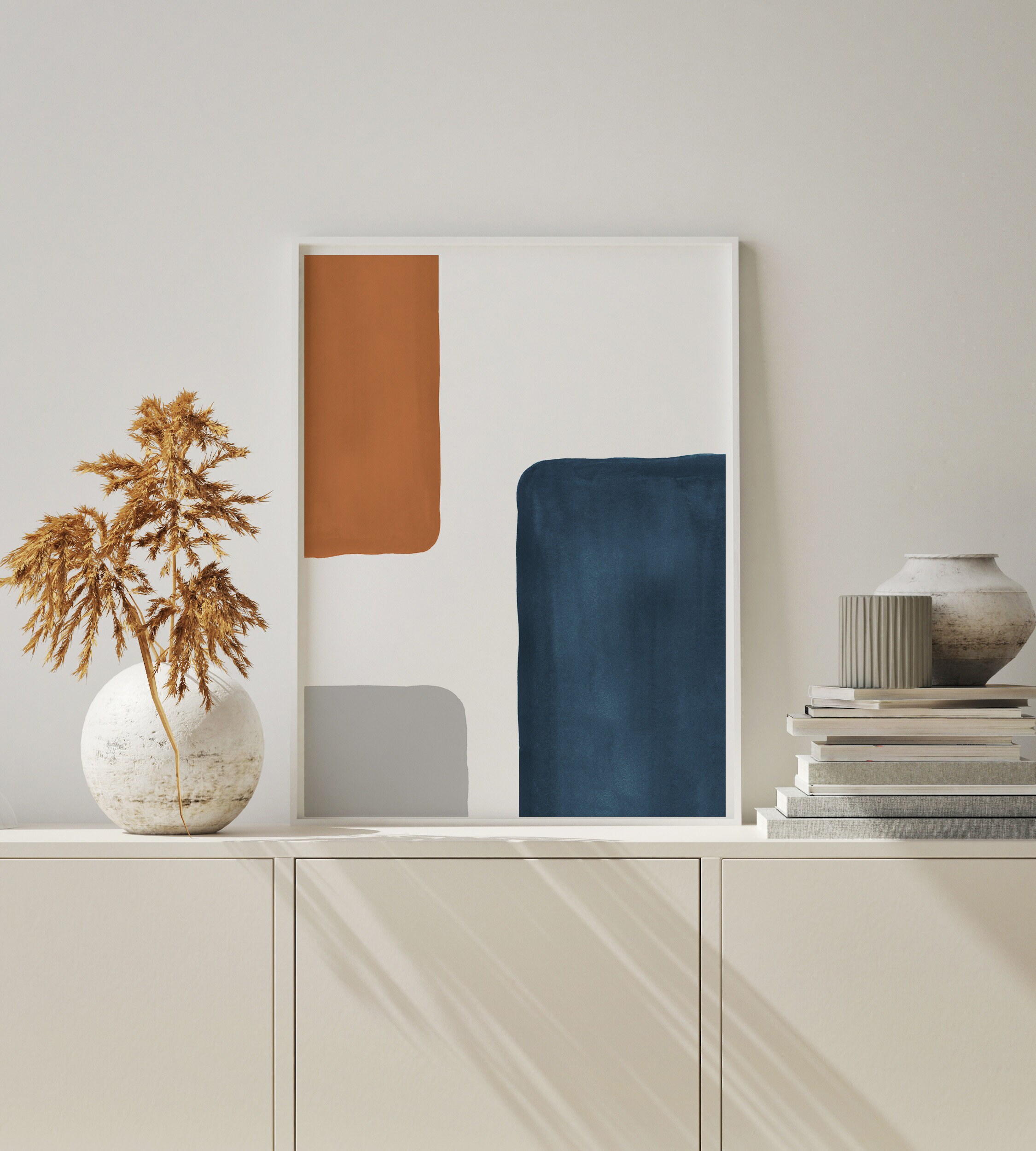 Mid Century Modern Print Abstract Wall Art Prints Terracotta Indigo ...