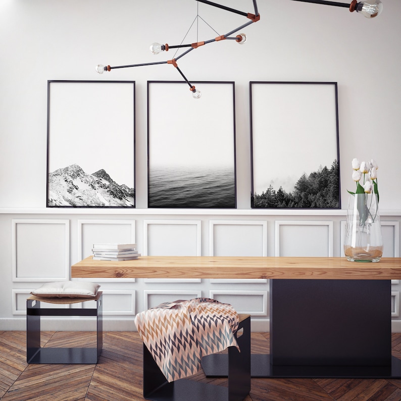 3 Piece Wall Art Black and White Nature Prints Landscape Etsy UK
