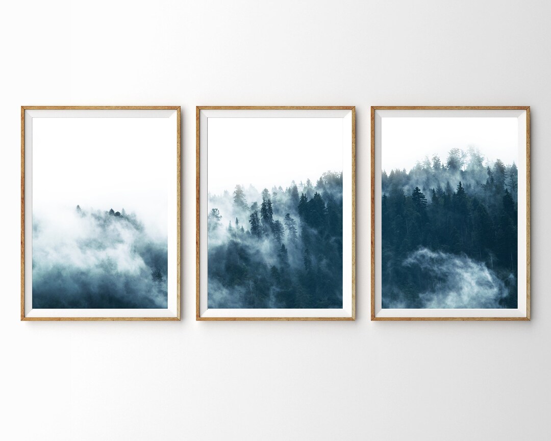 3 Piece Wall Art Misty Mountain Print Set of 3 Prints Forest Print ...
