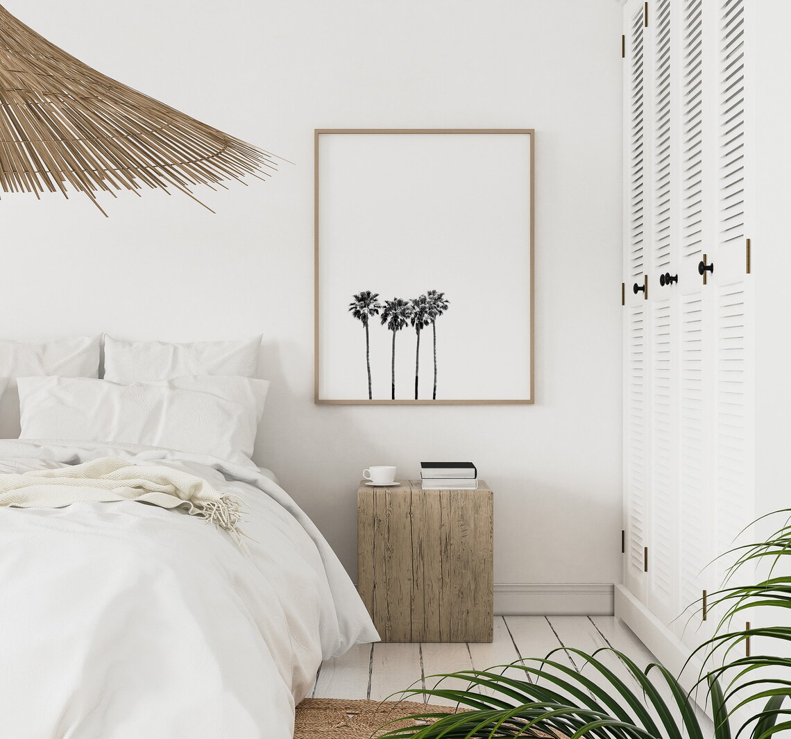 Palm Trees Print Beach Decor Black & White Wall Art Prints Coastal Wall ...