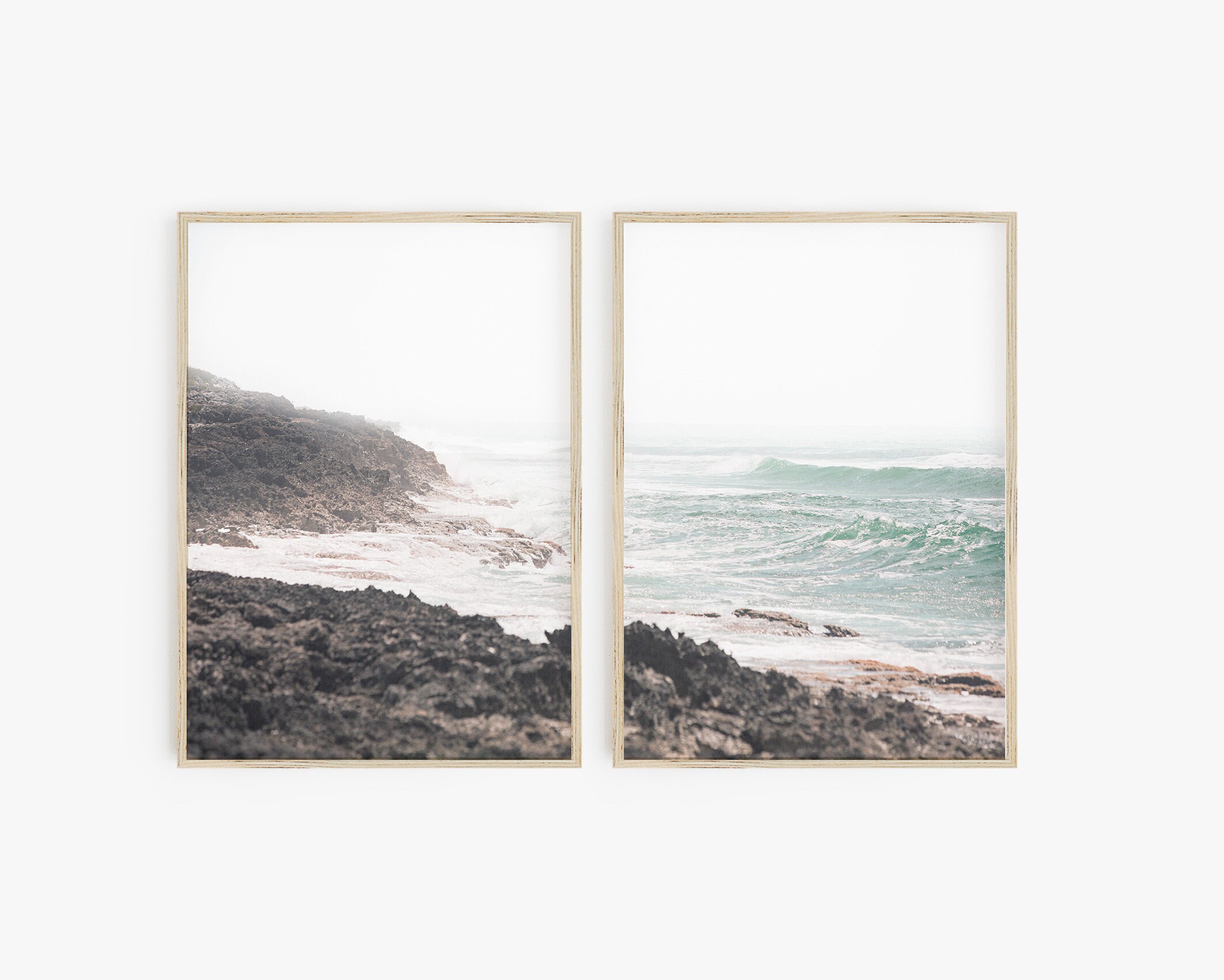 Set of 2 Coastal Prints Digital Prints Large Beach Print Set California Coast Neutral Wall Art Muted Beach Printable Poster Above Bed Art