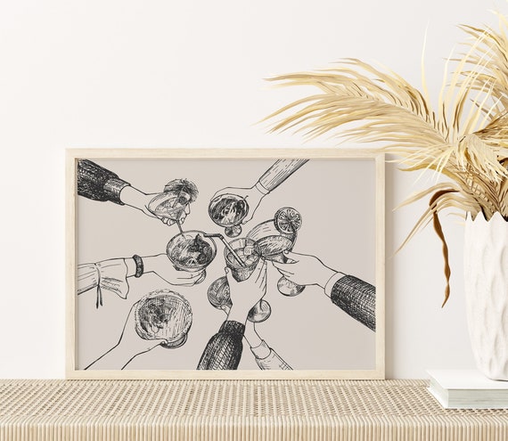 Cheers Print, Bar Cart Print, Cheers Wall Art, Cheers Sign, Cocktail Print, Vintage Bar Print, Printable Art, Bar Decor, Retro Bar Print