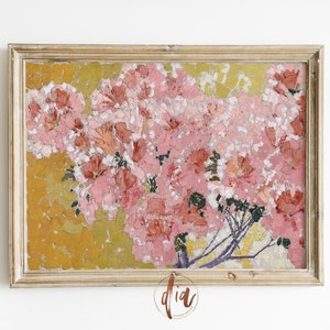 Vintage Abstract Pink Flowers Painting, Vintage Art Print, Colorful Wall Art Eclectic Gallery Wall Print, DIGITAL PRINTS Horizontal Wall Art