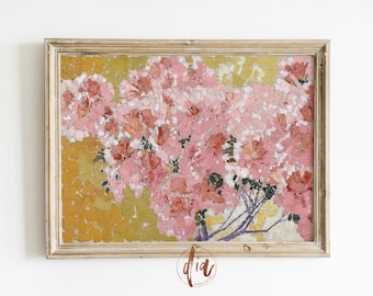 Vintage Abstract Pink Flowers Painting, Vintage Art Print, Colorful Wall Art Eclectic Gallery Wall Print, DIGITAL PRINTS Horizontal Wall Art