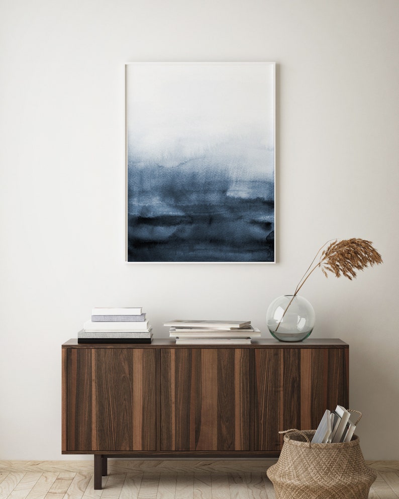 Indigo Blue Abstract Wall Art Navy Blue Watercolor Print Etsy