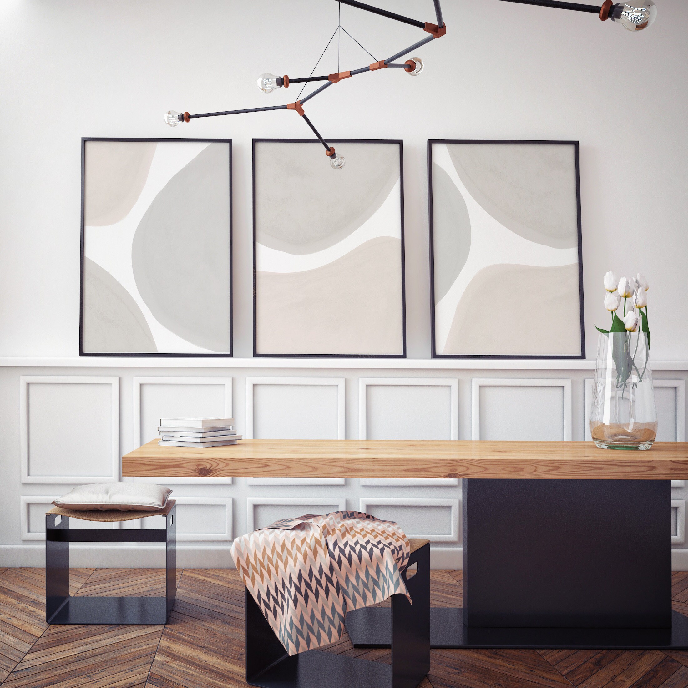 Neutral Wall Art Set of 3 Prints Abstract Art Print Set Watercolor ...