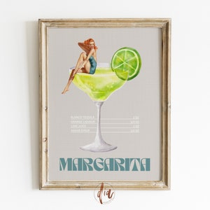 Margarita Cocktail Print, Retro Bar Cart Art Print, Vintage Cocktail Collage Poster, Digitaldruck, Girly Print, Wohnung Aesthetic