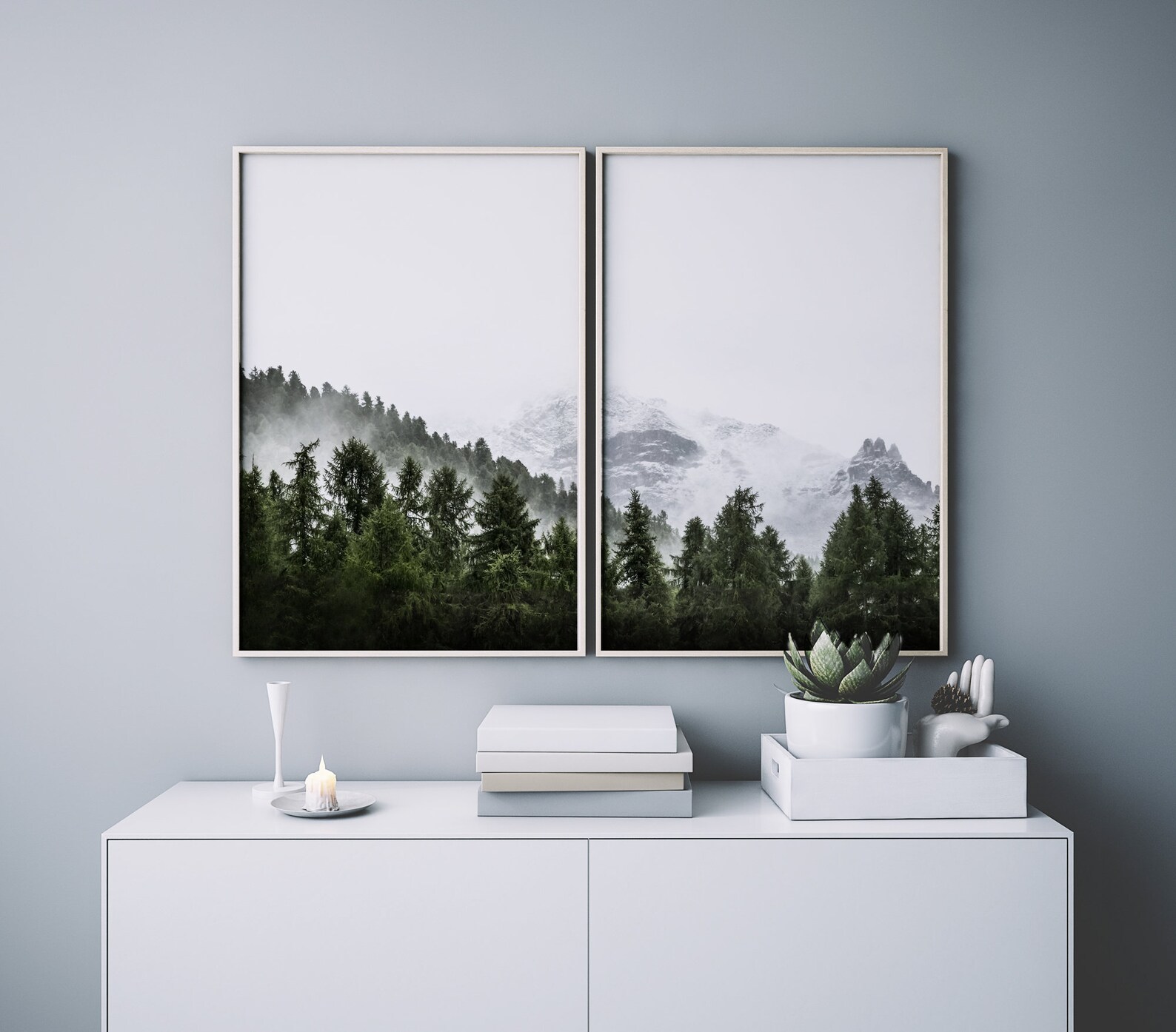 Set of 2 Prints Mountain Print Forest Wall Art 2 Piece Set Nordic Print ...