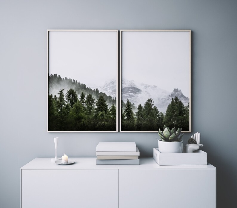 Set of 2 Prints Mountain Print Forest Wall Art 2 Piece Set Nordic Print ...