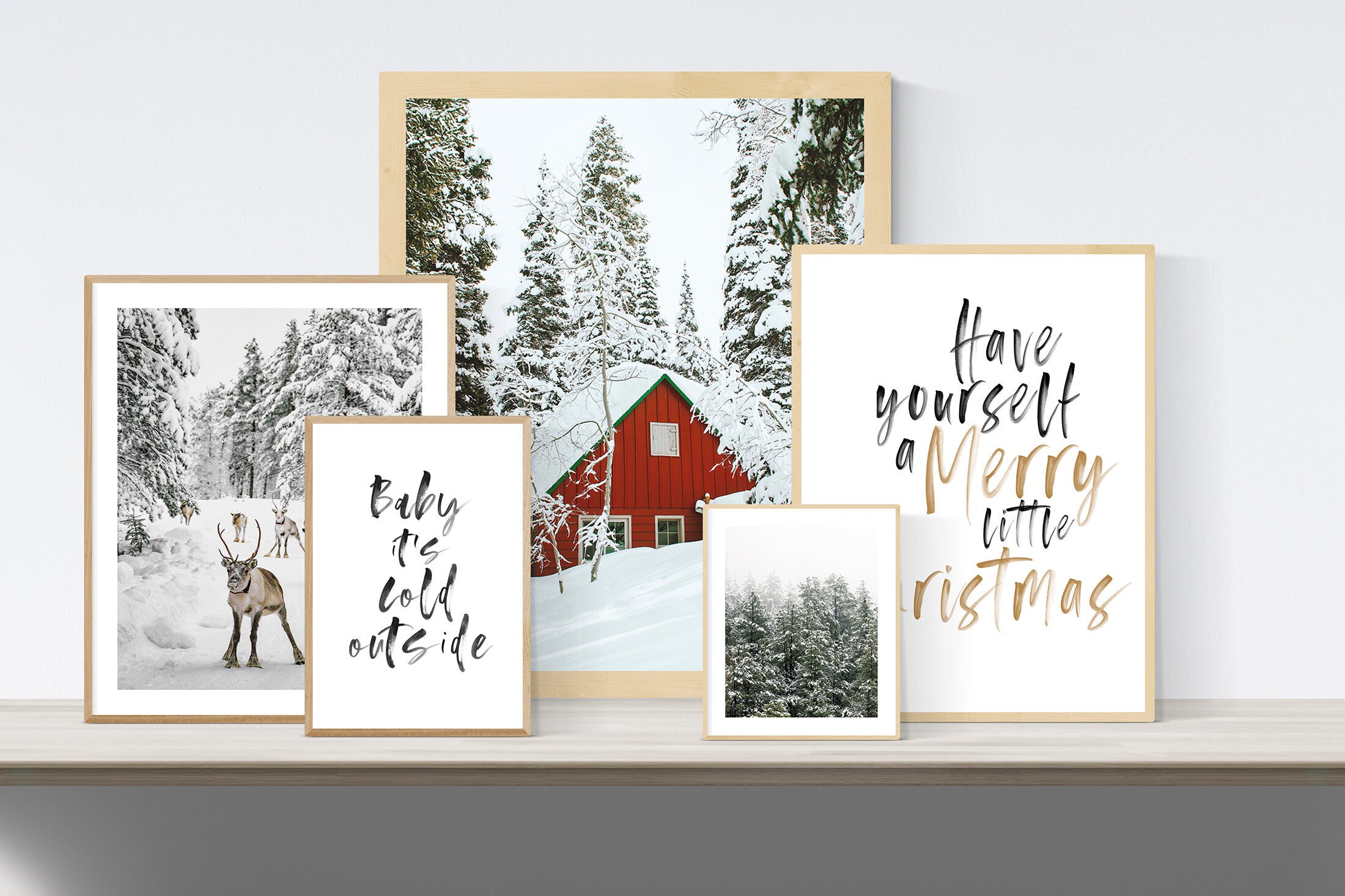 Christmas Wall Art Set of 5 Prints Holiday Decor Winter Decor | Etsy