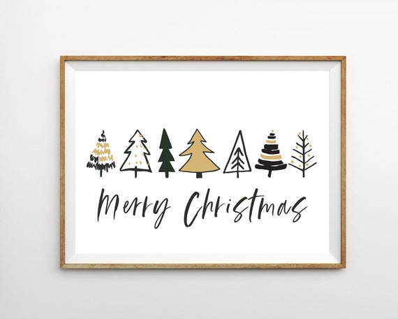 Cute Christmas Print Merry Christmas Printable Poster Modern Christmas  Trees Print Gold Black Xmas Art Printable Wall Art Typography - Etsy