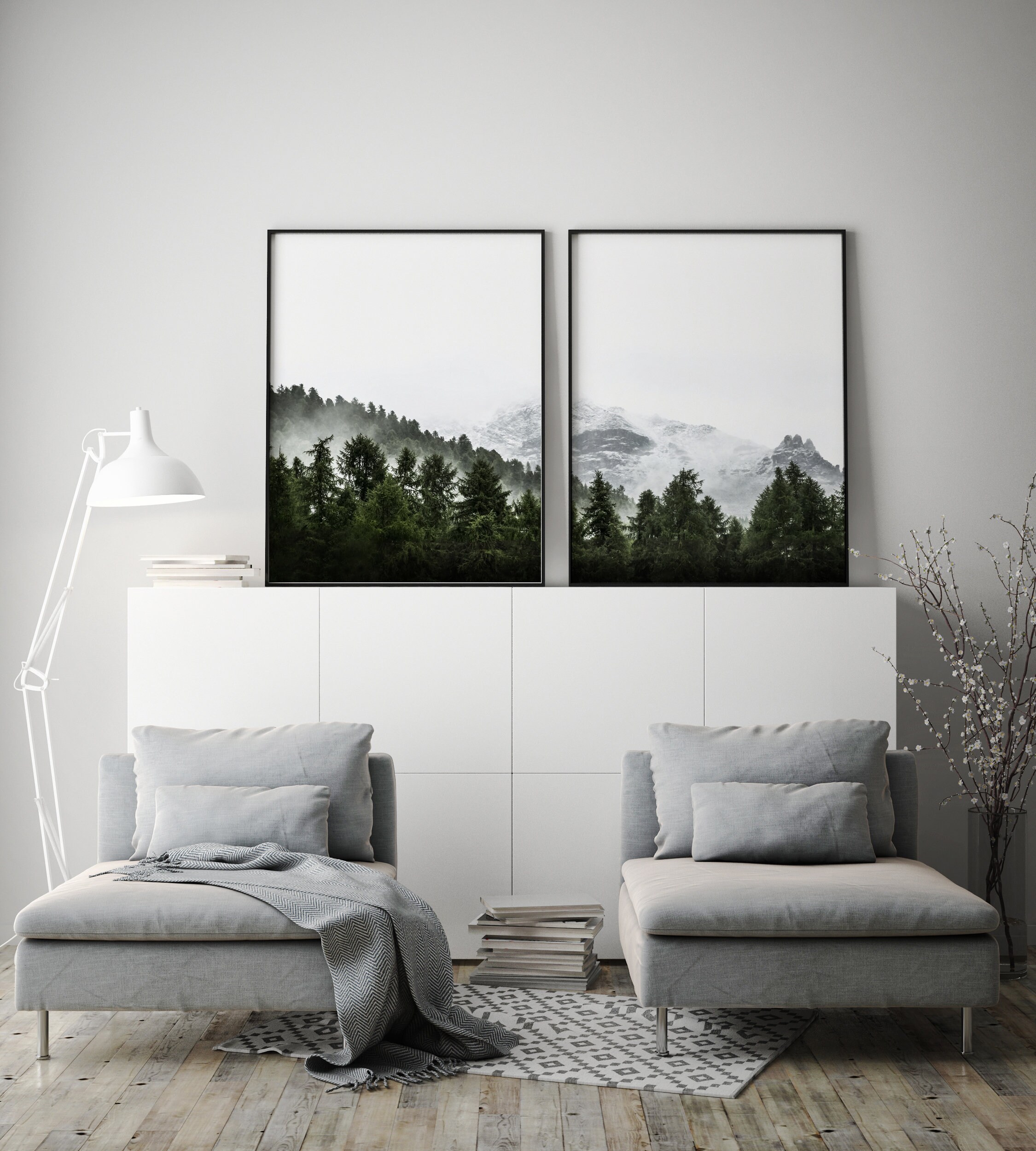 Set of 2 Prints Mountain Print Forest Wall Art 2 Piece Set Nordic Print ...