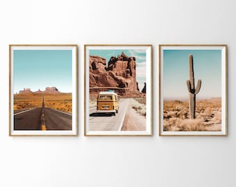 Southwestern Decor Desert Wall Art Set of 3 Prints Travel Poster Arizona Desert Boho Decor Camper Van Print Printable Wall Art Boho Desert