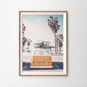 Camper Van Print Boho Beach Print Boho Decor Beach Print Surf camper print Coastal wall art Beach Decor Tropical Wall Art yellow decor