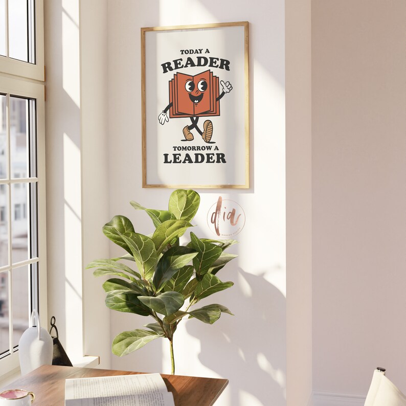 Classroom Wall Art, Reading Poster, Retro Book Cartoon Mascot Character ...