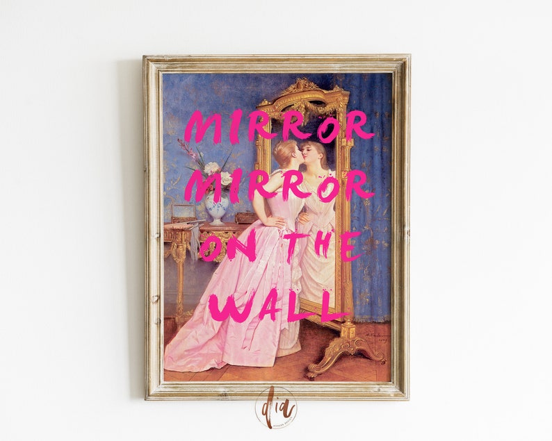 Altered Art Portrait, Girly Poster, Pink Grafitti, Spiegel Spiegel an der Wand, Vanity Print, Aesthetic Room Decor Maximallist Trendy Wall Art Bild 1