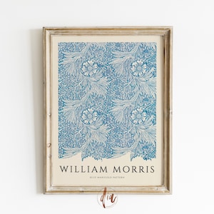 William Morris Blue Marigold Print, Vintage Pattern, Digital Prints, Spring Exhibition Poster, Printable Wall Art, Vintage Textile Print