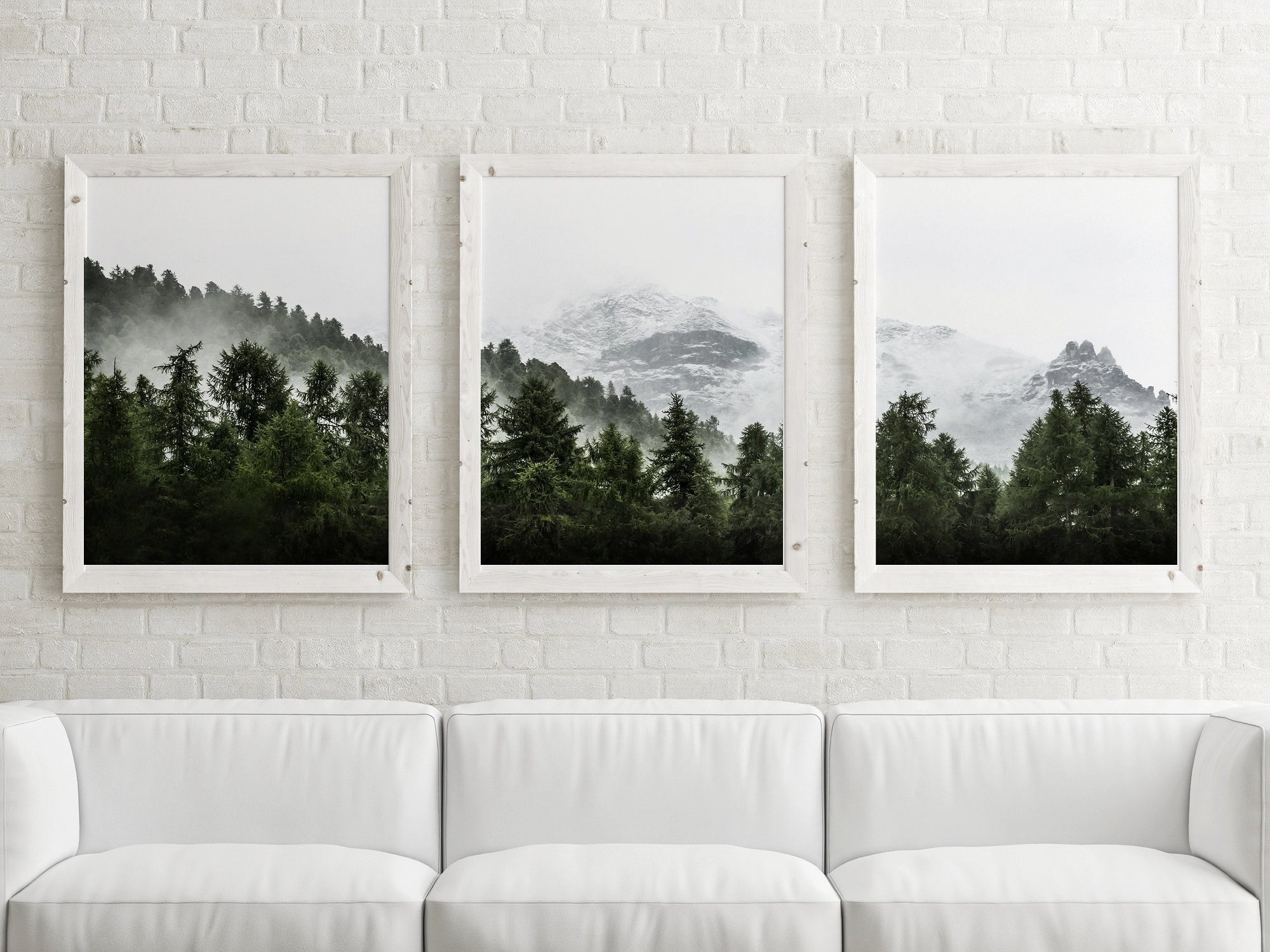 Set of 3 Prints Forest Wall Art Mountain Print 3 Piece Set Landscape ...