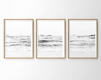 Conjunto oceánico de 3 impresiones Conjunto de impresión de playa en blanco y negro Tríptico oceánico Dormitorio Arte de pared Impresiones Imprimibles Arte de pared Decoración costera Galería Conjunto de pared