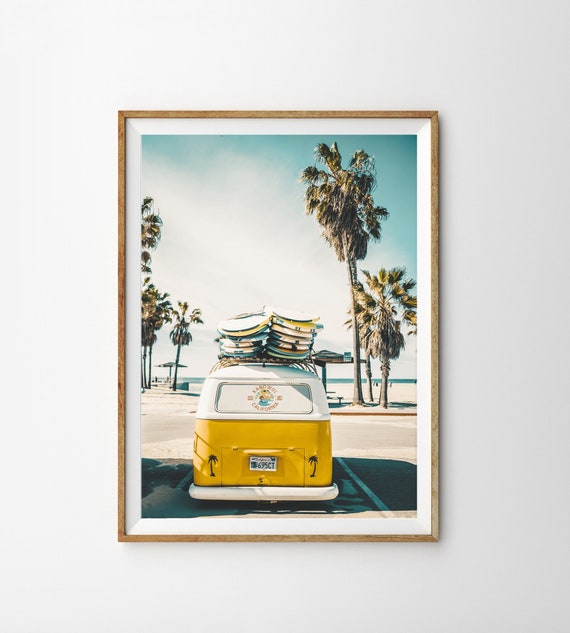 Surf Wall Art Print Yellow Surf Van Beach Decor Printable Wall Art California Wall Art Dorm Room Print Coastal Print Surf Poster Print