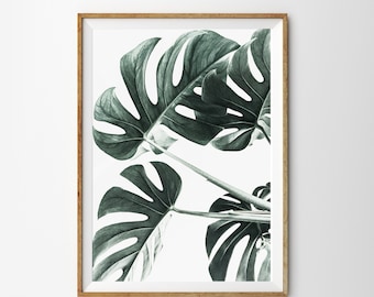 Monstera Leaf Print Tropical Leaf Wall Art Prints Tropical Decor Botanical Wall Art Printable Art Green Leaf Print Instant Download