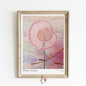 Paul Klee impresión digital floreciente, cartel de exposición de flores abstractas, pintura abstracta rosa pastel, cartel vintage, decoración estética de la habitación