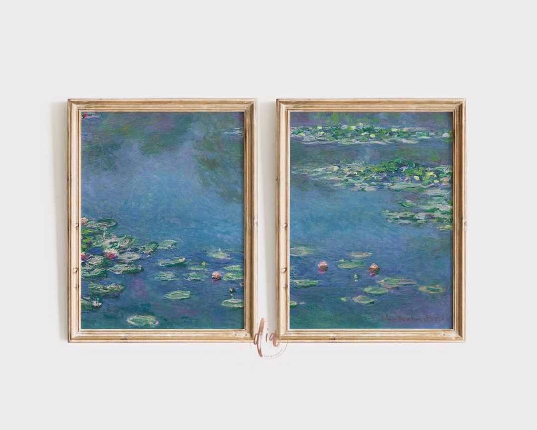 Monet Print Set of 2, Claude Monet Water Lilies, Vintage Print, Digital