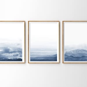 ネイビーブルーのウォールアートプリント 3ピースウォールアート インディゴウォールアート 抽象水彩画 3枚セット 手頃な価格のウォールアートギャラリーウォールセット 絵画